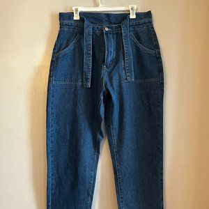 High Waisted Denim Paper Bag Pants
